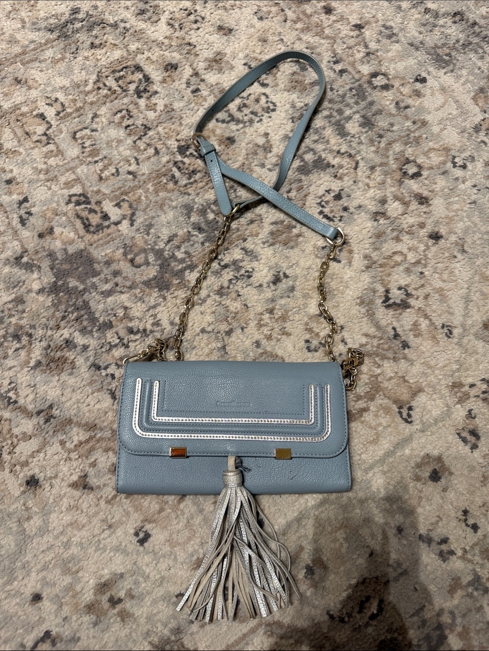 Blue Leather Tassel Chain Crossbody Bag